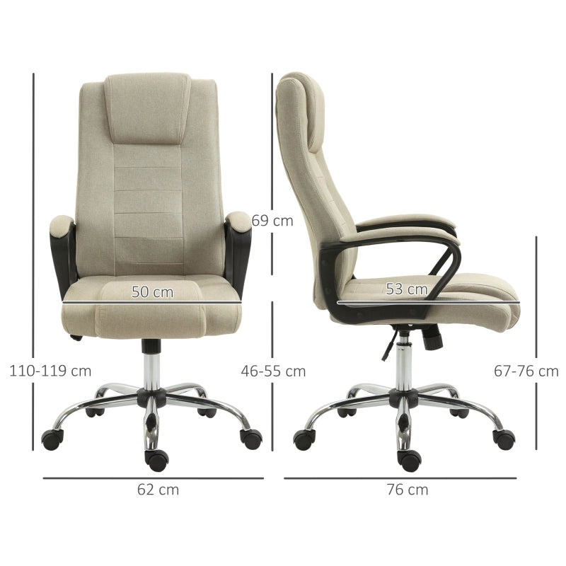 Sedia da ufficio ergonomica in effetto lino con altezza regolabile e funzione dondolo in poliestere beige