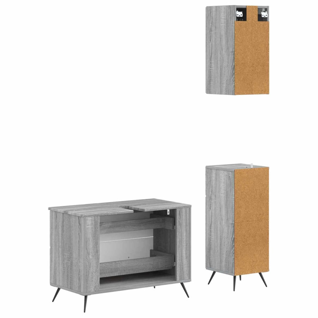 Set di armadietti da bagno in 3 pezzi BREDA Sonoma grigio 3417807