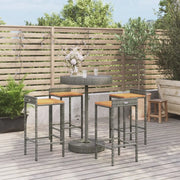 Set Bar Giardino 5pz Grigio Polyrattan e Legno Massello Acaciacod mxl 100666