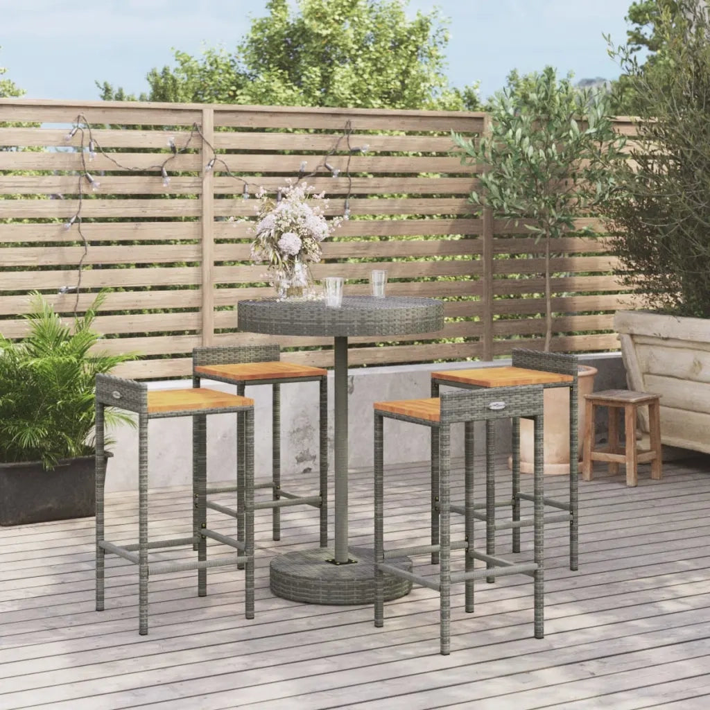 Set Bar Giardino 5pz Grigio Polyrattan e Legno Massello Acaciacod mxl 100666
