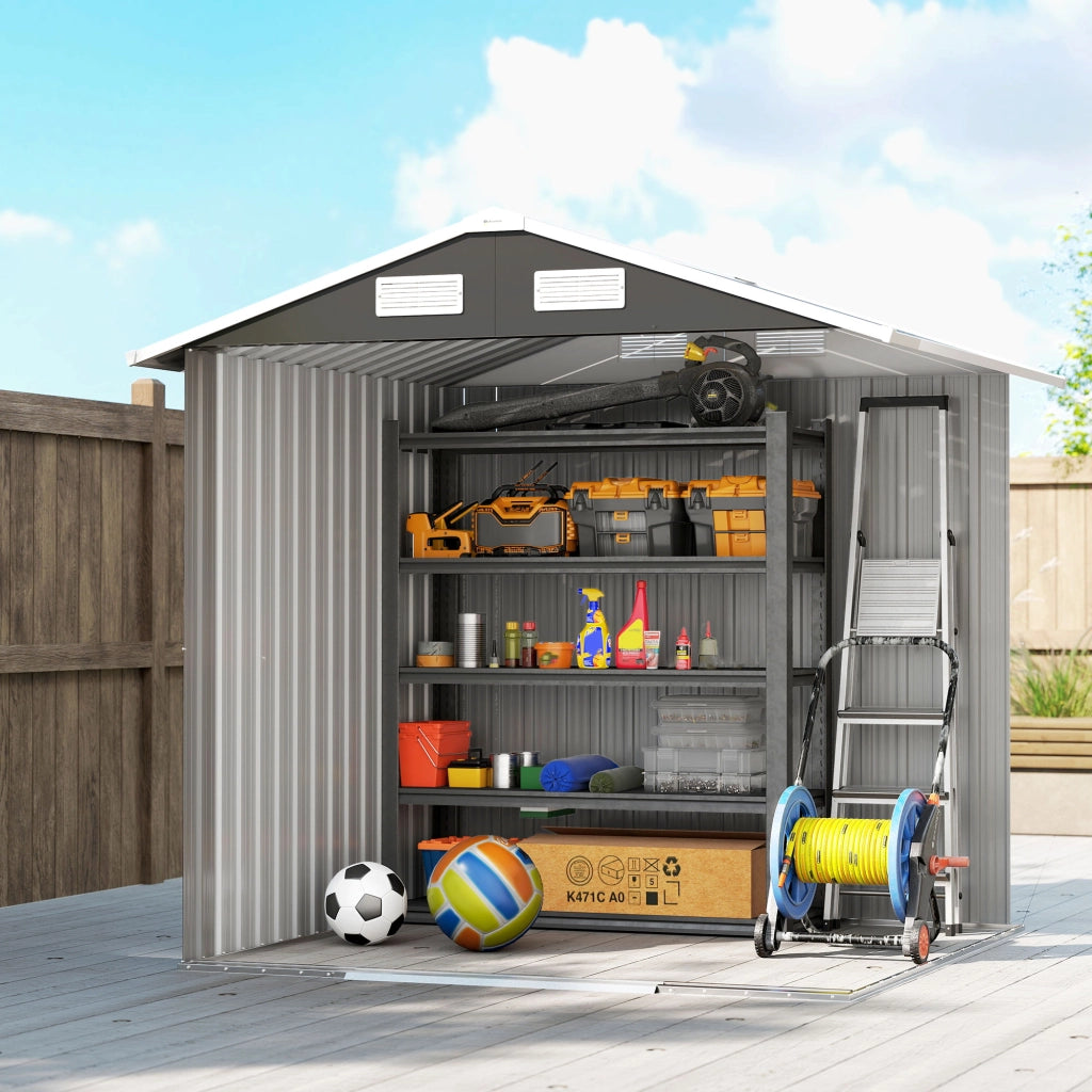 Capanno Box da Giardino 195,5x158,5x188 cm con 2 Porte Scorrevoli in Acciaio Nero