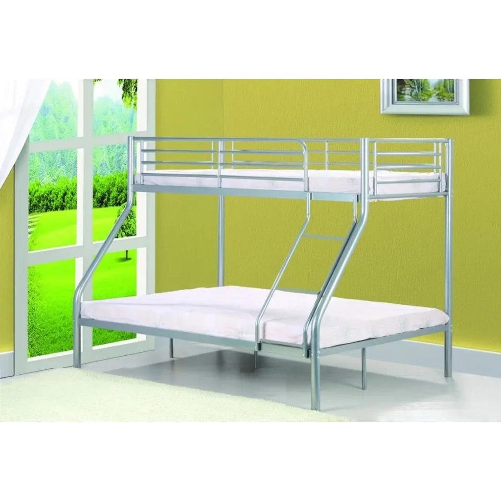 Letto a castello NICOLAS - 3 posti in metallo grigio - 90x200 + 140x200 cm