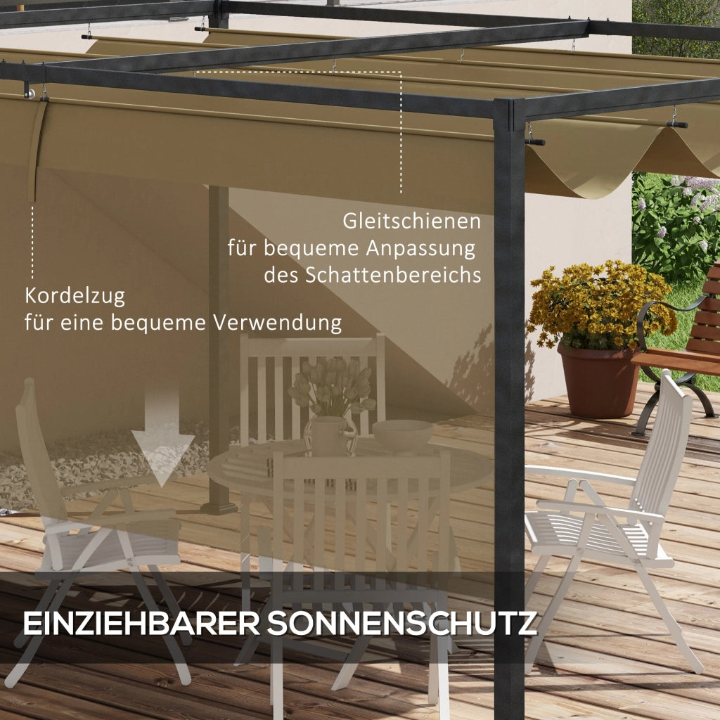 Gazebo pergola da giardino 4x3 m telaio in acciaio tetto regolabile indipendente ottima protezione solare per patio e giardino colore kaki