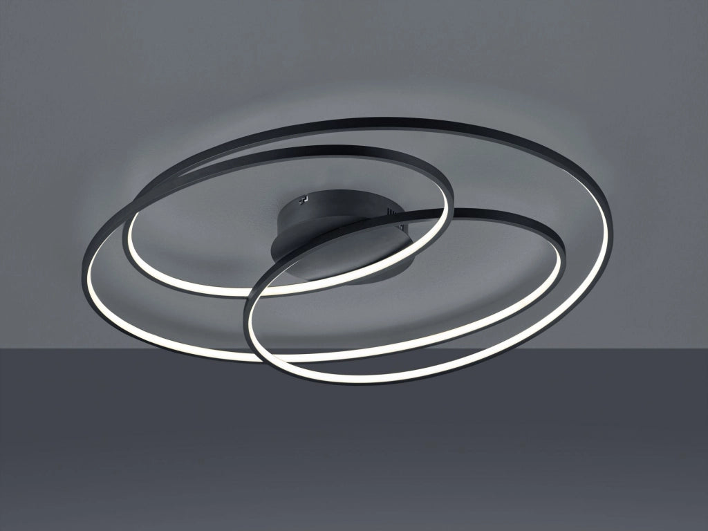 GALE PLAFONIERA LED 50W 7000lm, 3000K GRANDE NERA 3 CERCHI CONCENTRICI CON REGOLAZIONE INTENSITA' CON INTERRUTTORE D.80CM