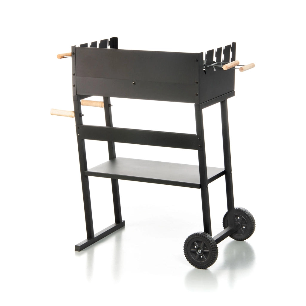 Barbecue a Carbonella 83x49x90 cm 2 Griglie di Cottura e Struttura con Ruote in Acciaio Nero