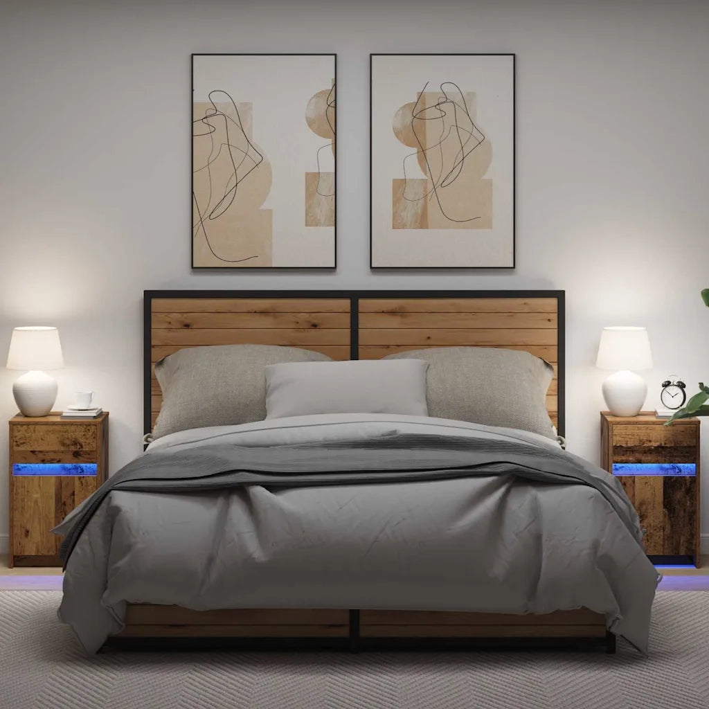 Set di 2 Armadio da letto | Comodino | Armadio da Notte | Mobiletto da notte LED Legno vecchio 38 x 34 x 61 cm