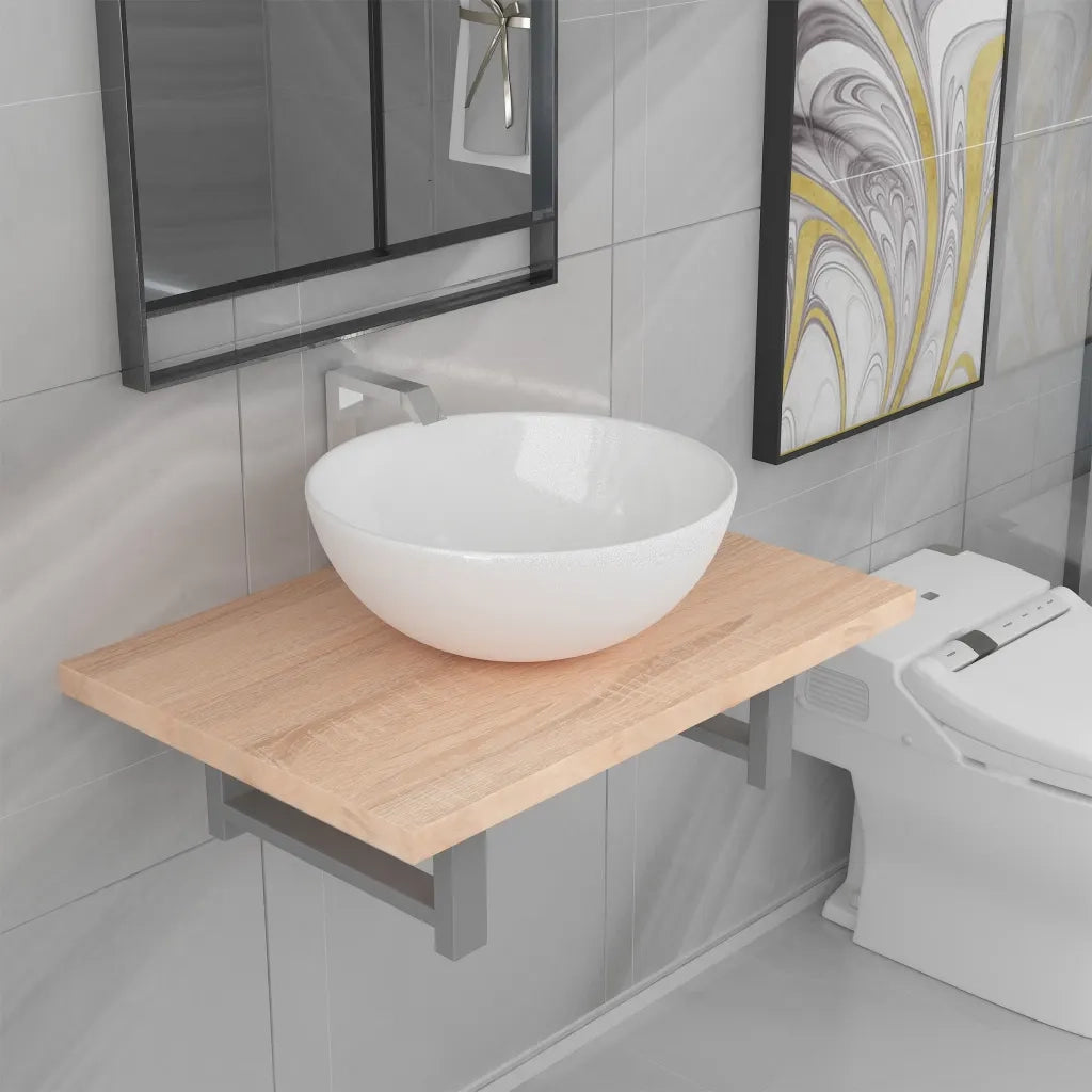 Set Mobili da Bagno | Armadio da bagno 2 pz Ceramica Rovere