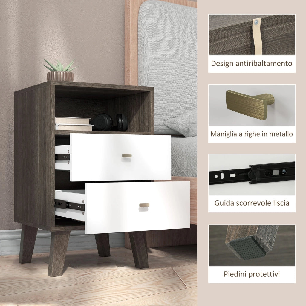 Set di 2 Comodini con 2 Cassetti e Vano Aperto 40x34x64 cm Grigio