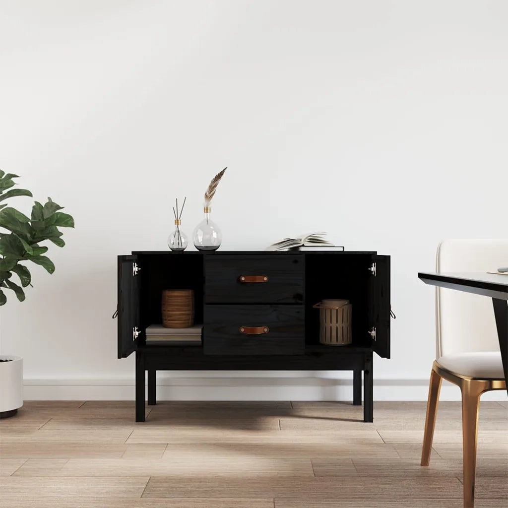 Credenza Nera 110x40x78 cm in Legno Massello di Pino