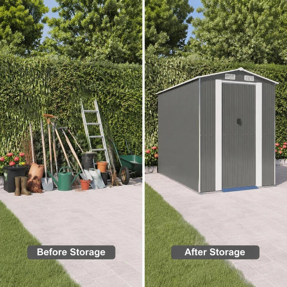 Light Grey Garden Shed, 192x274x223 Cm, Galvanized Steel