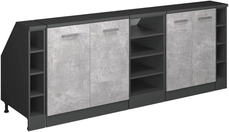 Set di mobili sottotetto Rion, Calcestruzzo, 210 cm Set di 5 carcasse armadio profondità 60 cm, adatto per il salvaspazio sotto tetti spioventi