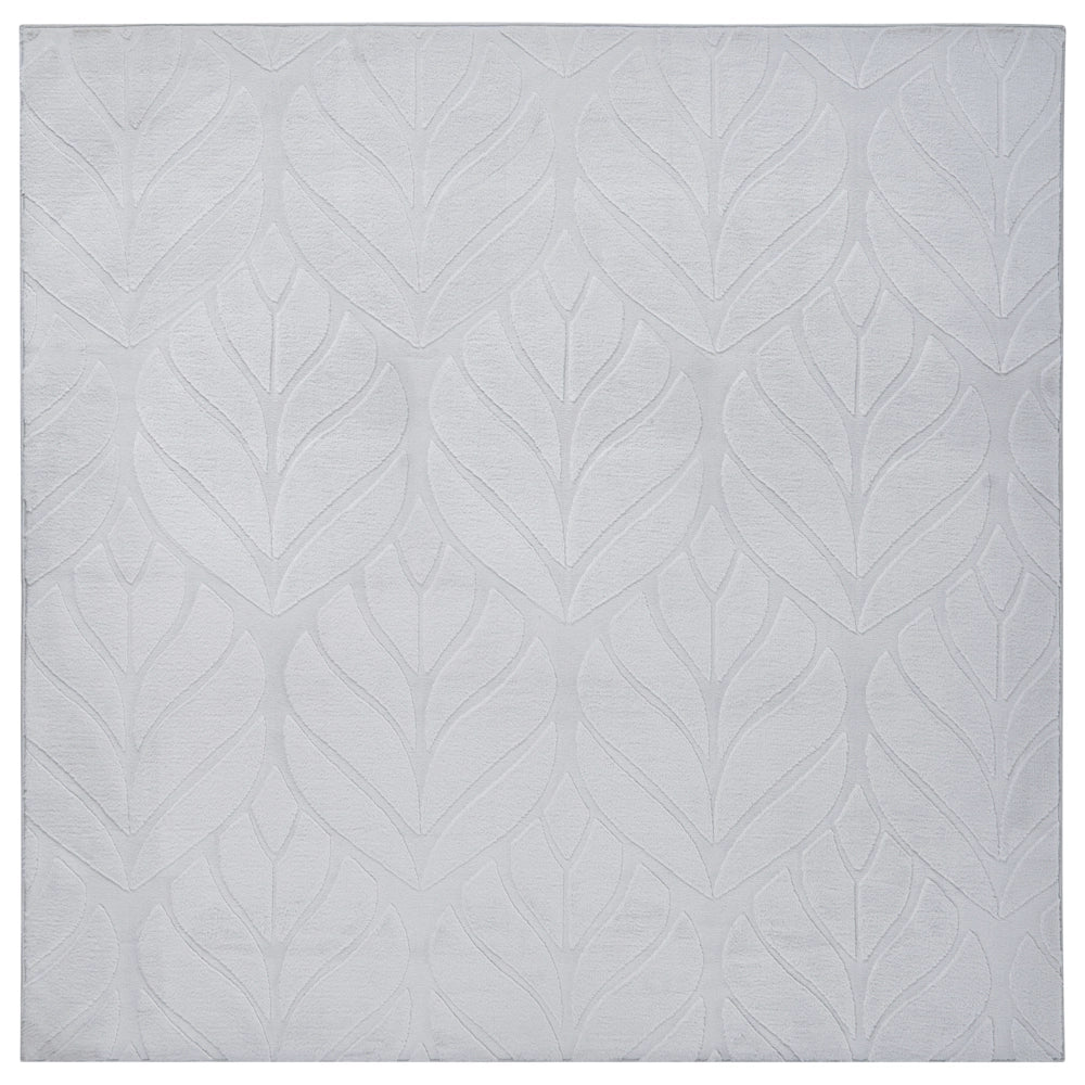 Tappeto in pelliccia sintetica di coniglio, grigio chiaro, in poliestere, 160 x 160 cm, quadrato, morbido e a pelo lungo, motivo a foglie