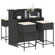 vidaXL Set Bar da Giardino 5 pz con Cuscini in Polyrattan Nero
