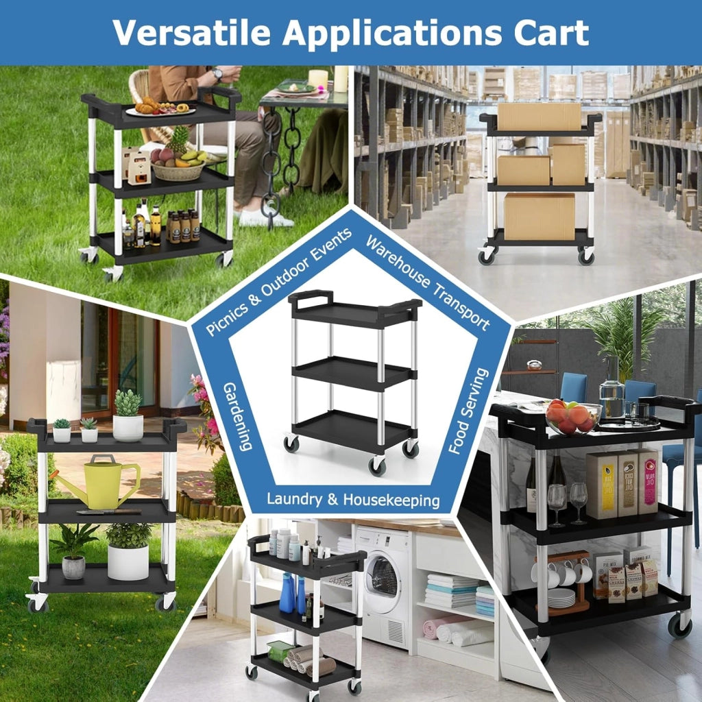 Carrello Rotolante in Metallo a 3 Livelli, Carrello per Strumenti Robusto con Ruote Universali Bloccabili, 2 Maniglie, Capacità 150 KG, Multifunzionale per Garage, Cucina, Magazzino