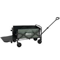 Carrello da Giardino da 72L Pieghevole con Pannello Apribile, in Acciaio e Poliestere, 114x46x65-92 cm, Verde