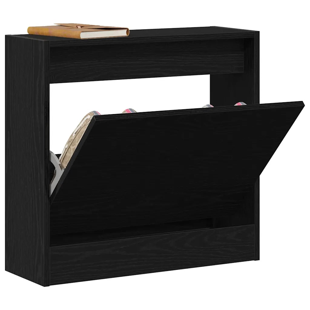Mobile per scarpe-Scarpiera Rovere Nero 60 x 21 x 57 cm Legno multistrato
