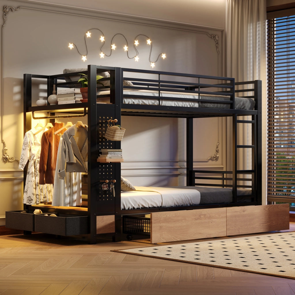 letto a castello mdf metallo nero 90 x 200 cm