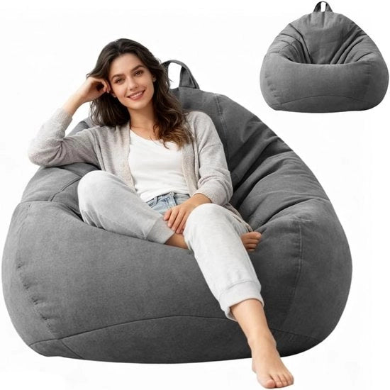 Poltrona di lino senza riempimento - Grigio - Comoda - Poltrona da soggiorno/Camera da letto/Camera di gioco - Per adulti e adolescenti - Sostenibile - Adatto per bambini