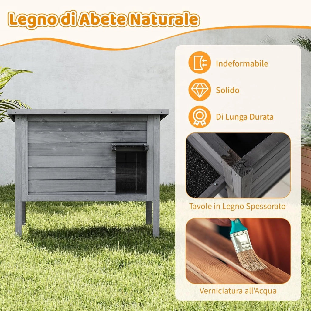 Cuccia per Gatti da Esterno Inverno, Cassetta per Gatti Impermeabile in Legno con Isolamento in Schiuma, 2 Comparti Spaziosi, Tetto Apribile in Asphalt e Porta, 88 x 55 x 71 cm (Grigio)