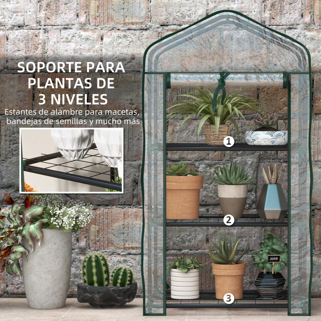 Serra da Giardino con 3 Ripiani e Porta con Cerniera ¨C Xylo ¨C 59x39x127 cm Trasparente
