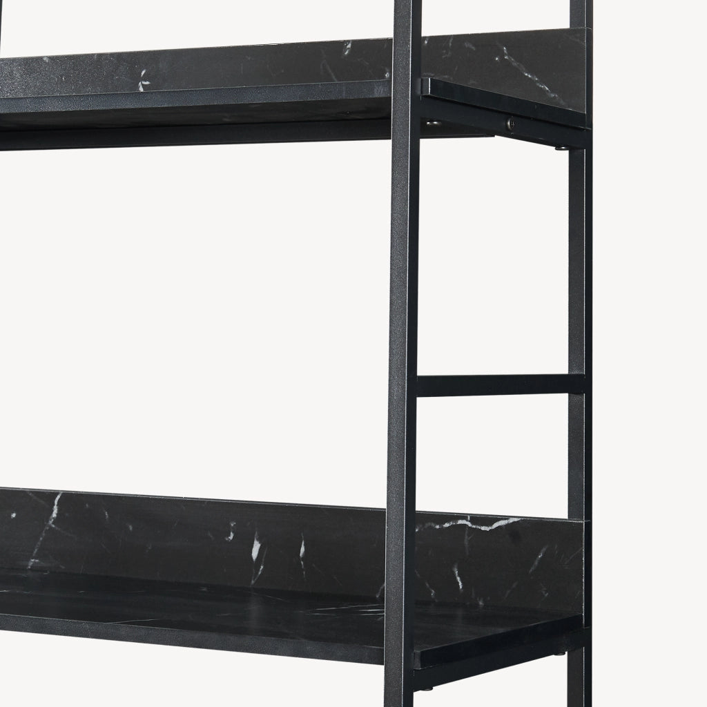 Libreria Noskik Scaffale da Terra con Ripiani 180 x 120 x 30 cm - Nero / Effetto Marmo Nero [en.casa]