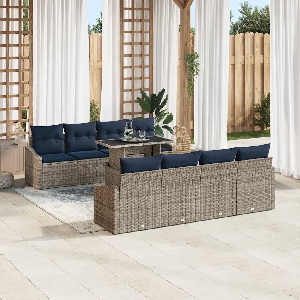 Set Divano da Giardino con cuscino 9 pcs Grigio polyrattan 3357708