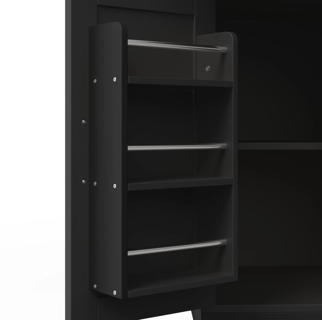 Isola cucina con piano ribaltabile 120x70x87 cm in MDF nero; carrello con ruote e porta spezie