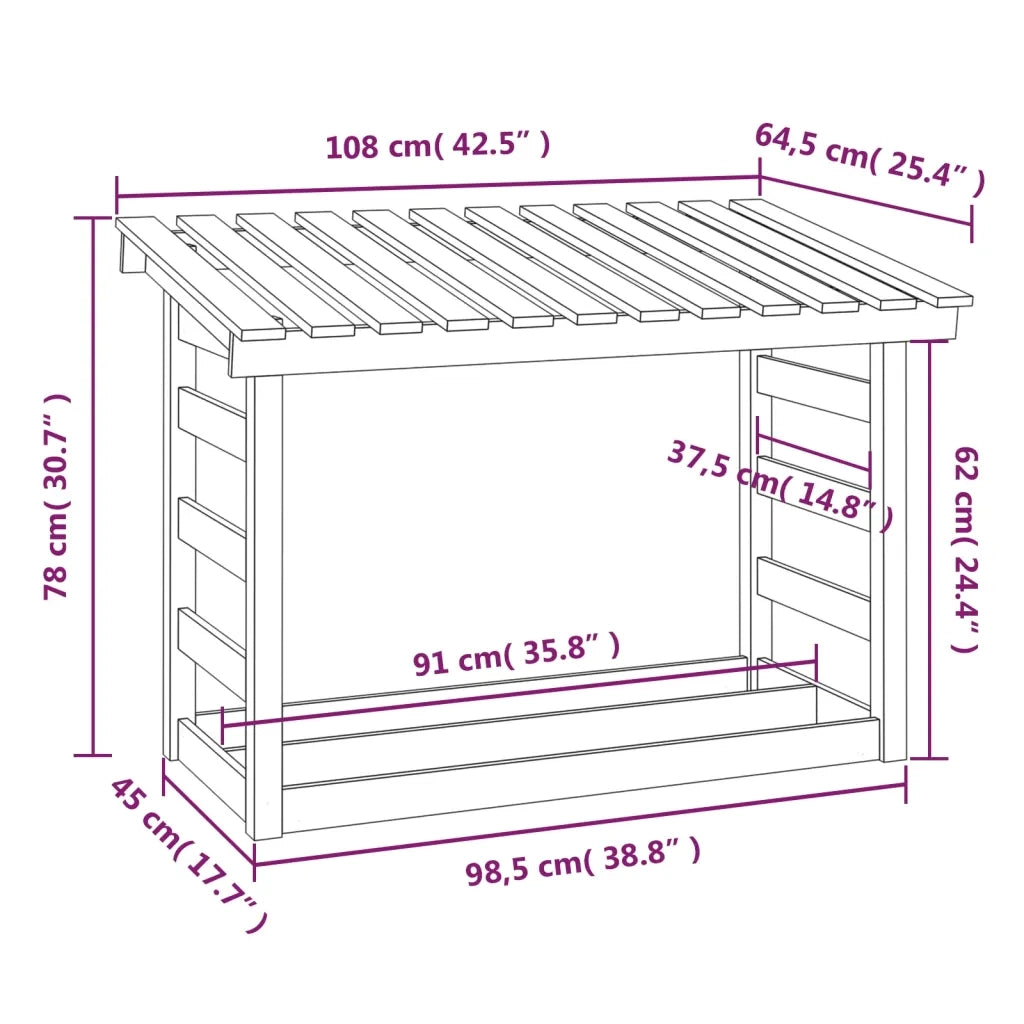 Portalegna 108x64,5x78 cm in Legno Massello di Pino cod mxl 62449