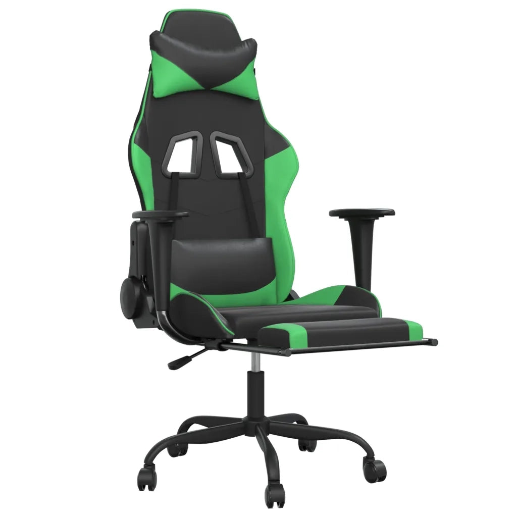 Sedia da Gaming | Sedia da e-sports con Poggiapiedi Nero e Verde in Similpelle
