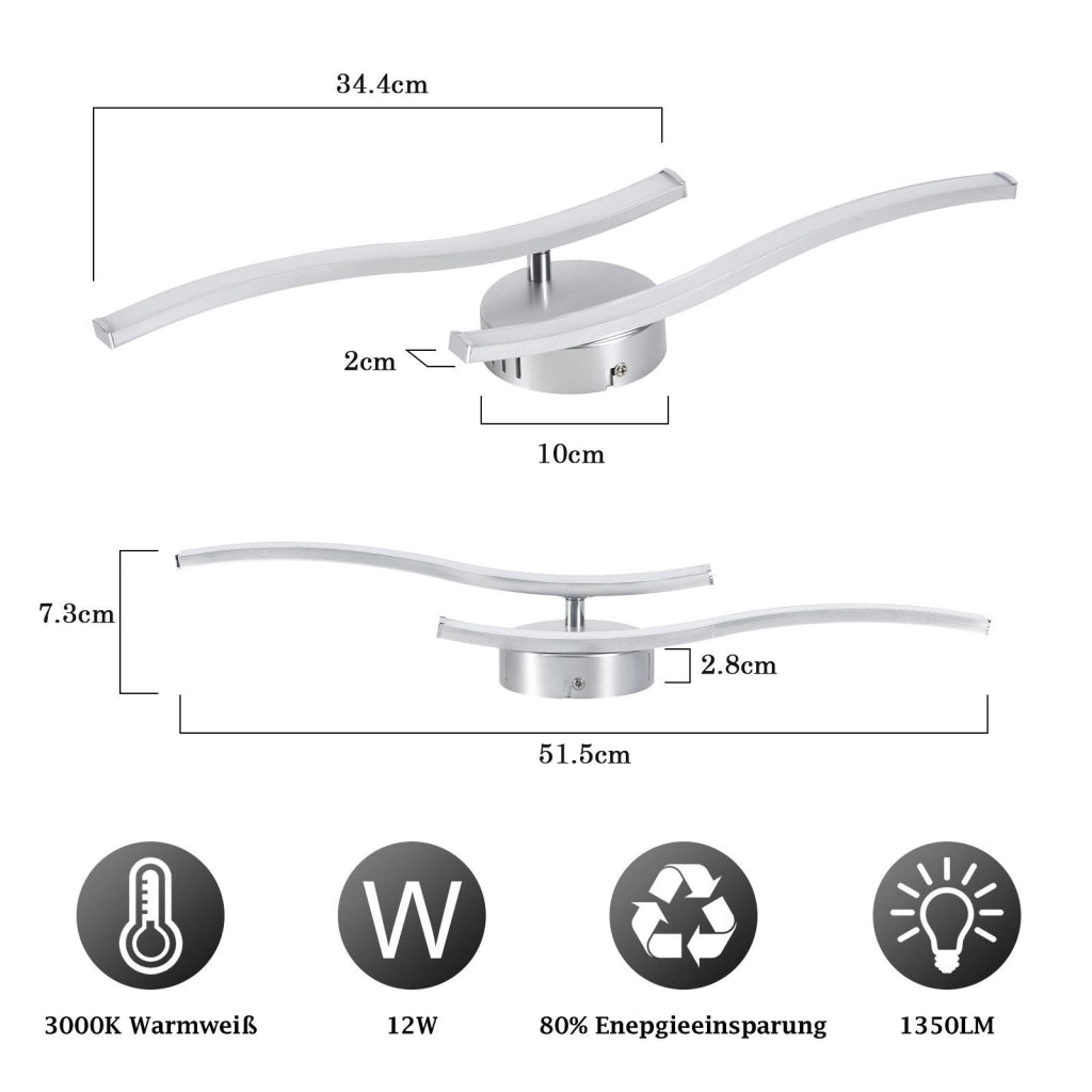 ZMH Lampada da Soffitto LED Moderna Argento 12W 3000K Luce Calda Onde Design per Corridoio Camera da Letto Ufficio