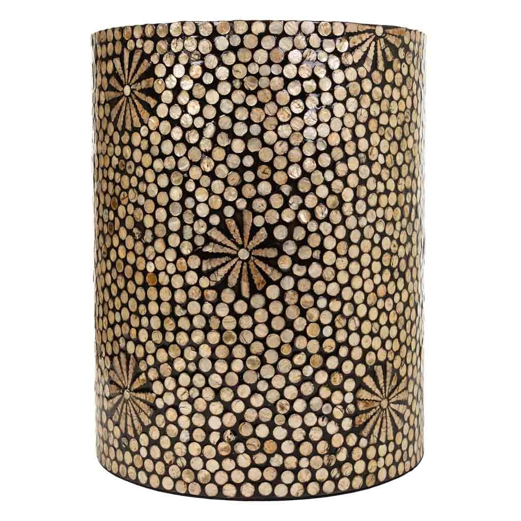 Sgabello rotondo in legno rifinito in capiz marrone 40x40x51h