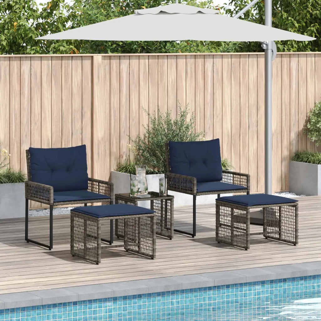 Set di Mobili da Esterno con cuscino 5 pz | Set Salotto da Giardino Grigio e Blu Navy