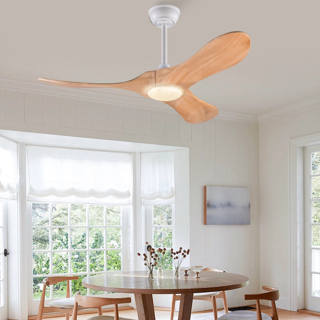 Ventilatore da soffitto 107x107x30 cm in legno e metallo bianco, 6 velocità –