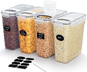 Set di 4 contenitori di stoccaggio per cereali con coperchio a cardini, 4 L set di contenitori a chiusura ermetica con etichette adesive per l'organizzazione del piano di lavoro per cereali, farina, zucchero, BPA-free