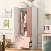 Armadio ULEVR 70x40x170 cm con appendiabiti e 2 cassetti, rosa e bianco