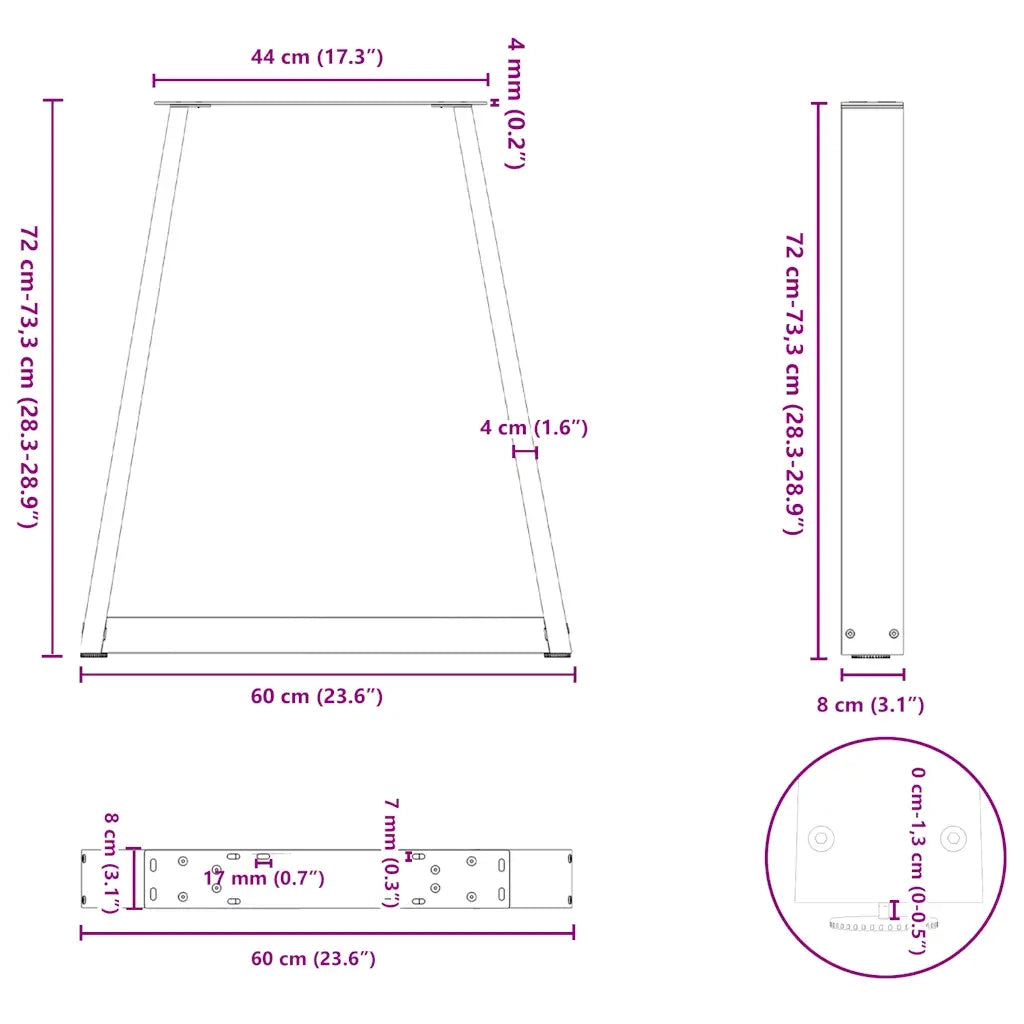 vidaXL Gambe per tavolo da pranzo a forma di V 2 pz bianche 60x(72-73,3) cm in acciaio