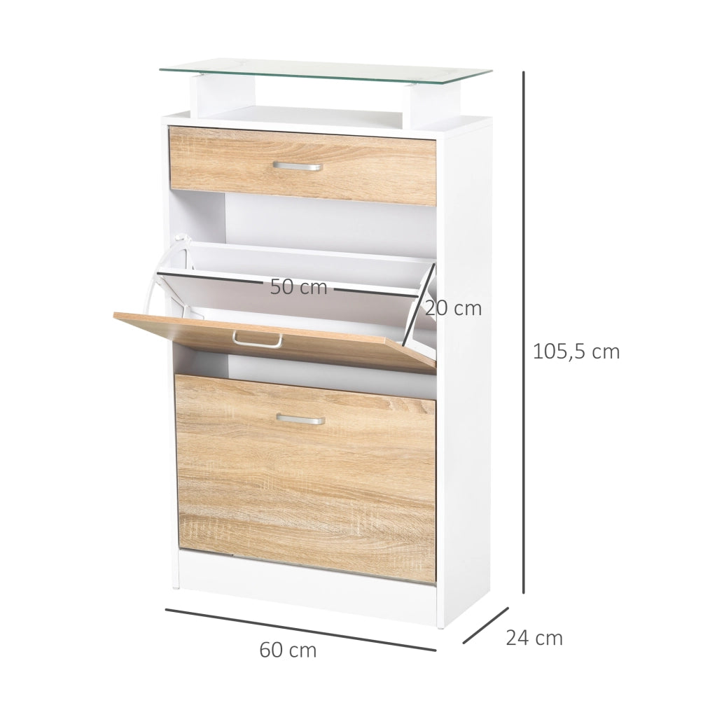 Armadio per Scarpe ¨C zephmum ¨C Legno Quercia Bianco 2 Ante 2 Compartimenti