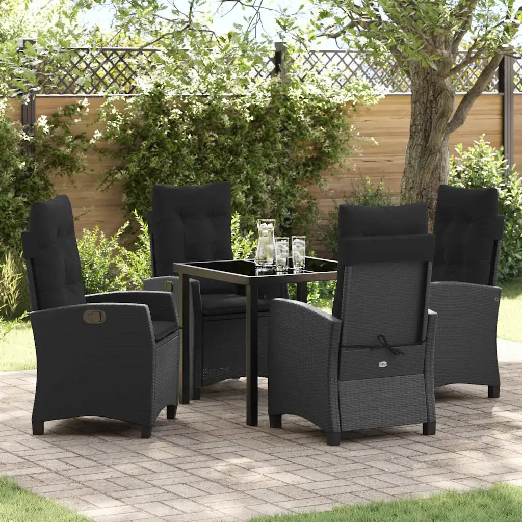 Set da Pranzo per Giardino con cuscino 5 pcs Nero polyrattan 3380373