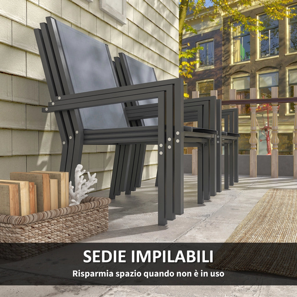 Set da Giardino 6 Posti con Sedie Impilabili e Tavolo ¨C Zephmum ¨C Grigio Chiaro