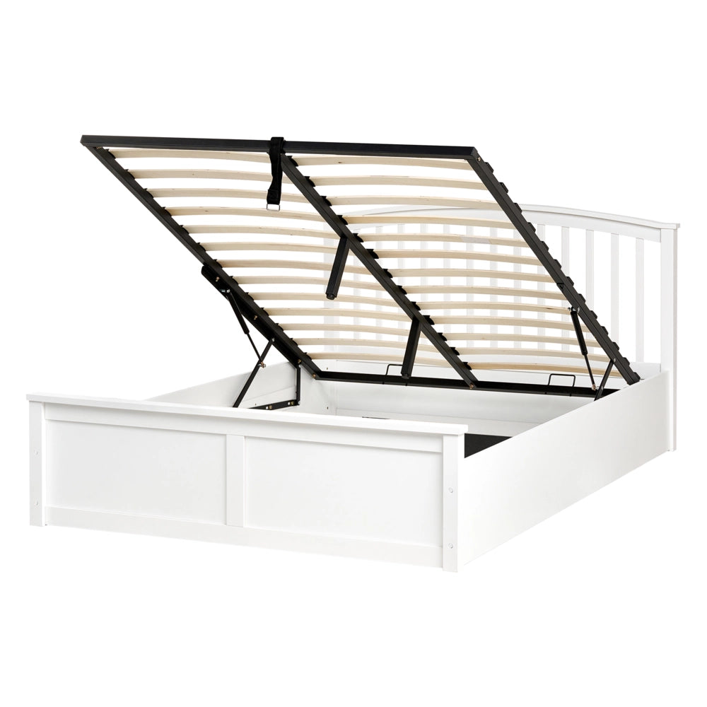 Letto matrimoniale in legno di pino con contenitore bianco con rete sollevabile 140 x 200 cm