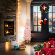 Albero Natale Artificiale Sottile a Met¨¤ e Supporto-Albero Natalizio Rosa 120 cm