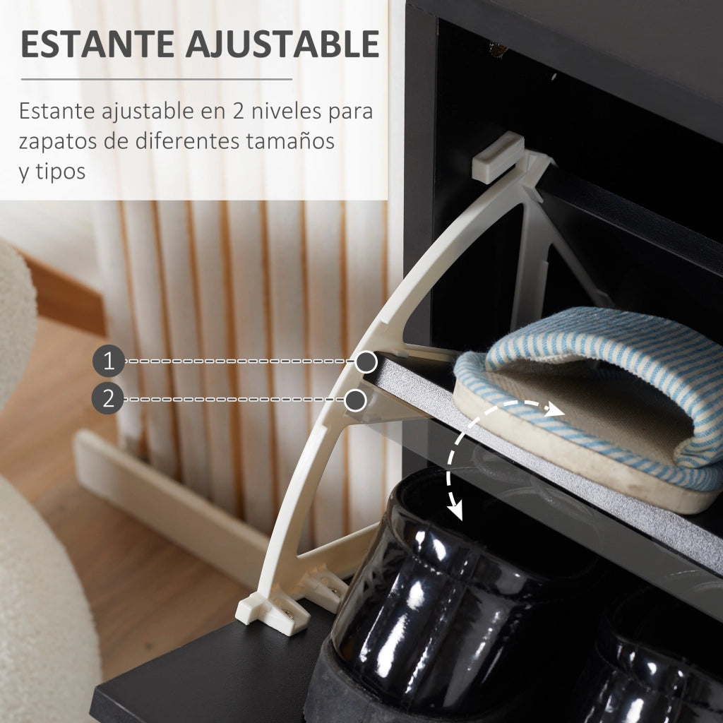 Scarpiera con 2 Cassetti e Ripiani Ajustabili ¨C Zephmum ¨C 60x24x80 cm Nero