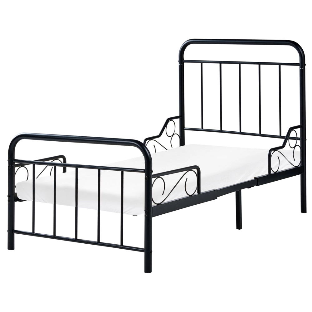 Letto estensibile in ferro per bambini 90 x 130/160/200 cm con rete a doghe nero stile moderno