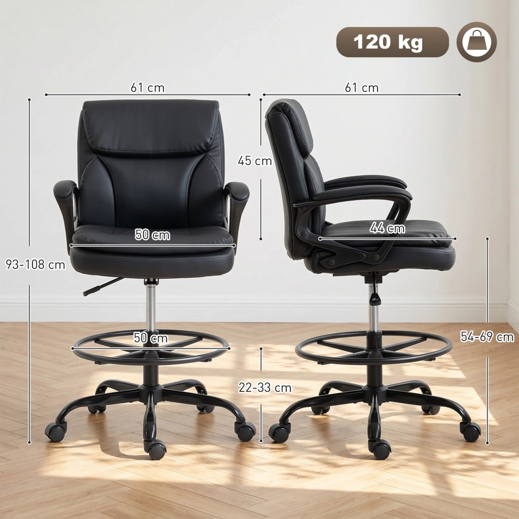 Sedia da Ufficio Girevole in Similpelle, Schienale Alto, Braccioli, Altezza Regolabile ¨C Zephmum ¨C Nero