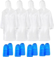 4 poncho trasparenti con cappuccio e 4 pair di stivali impermeabili - Protezione da pioggia per concerti, escursioni, bicicletta, campeggio all'aperto (unisex)