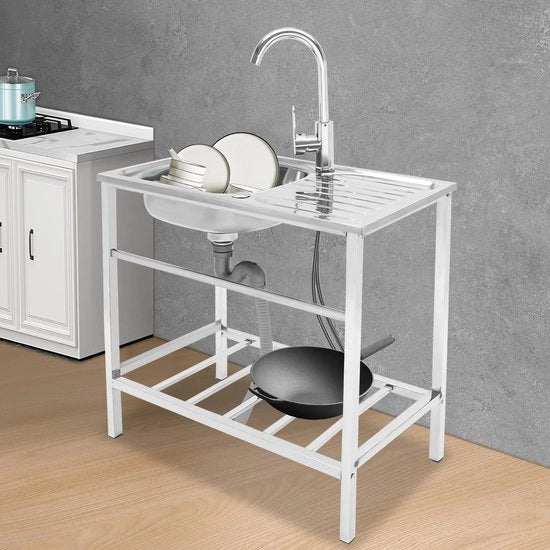 Bacino d'acqua in acciaio inossidabile - Contenitore d'acqua per cucina - Cassetto inferiore con rubinetto - Dimensioni 75 x 40 x 76 cm - Sostenibile e resistente - Sink per cucina