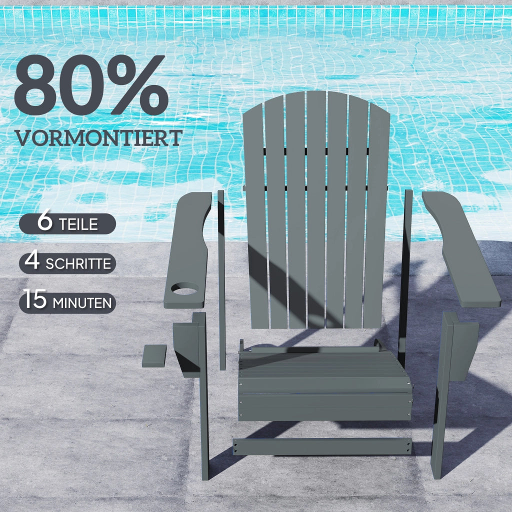 Sedia Adirondack da giardino con portabicchieri ¨C zephmum ¨C massello grigio scuro 95x72x93 cm