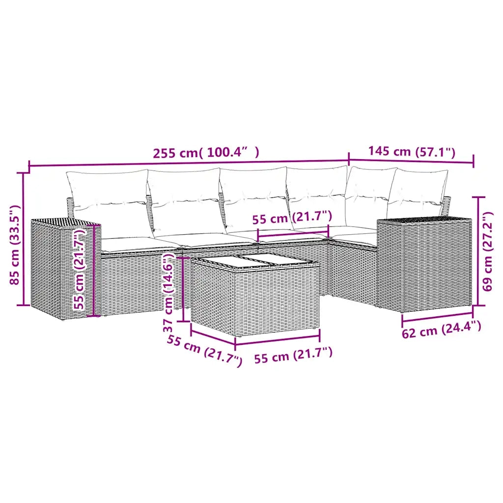 Set Divano da Giardino 6pz con Cuscini Grigio Chiaro Polyrattan