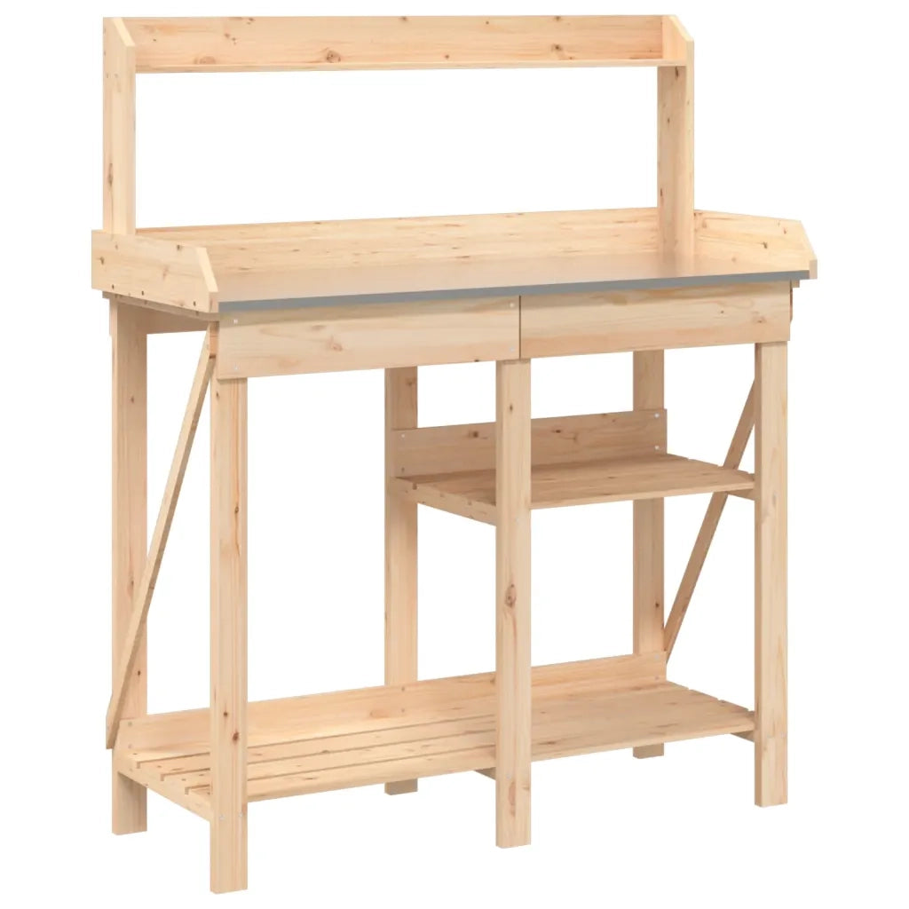 Banco da giardinaggio da esterno con ripiani 110 x 45 x 125 cm pratico spazio contenitore design naturale realizzato in legno di abete 02_0047464