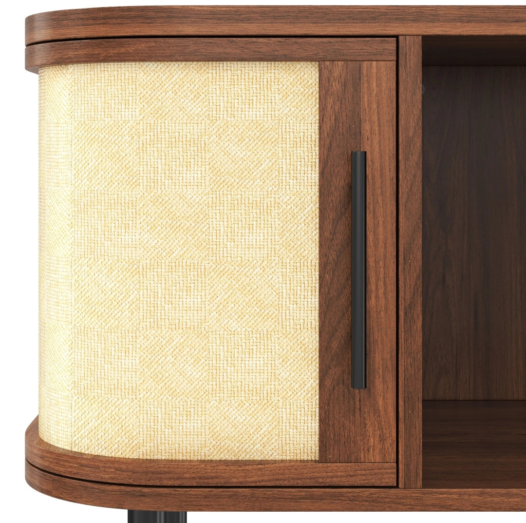 Tavolino da caff¨¨ 80x60x47 cm in MDF color noce con vani e armadietti laterali